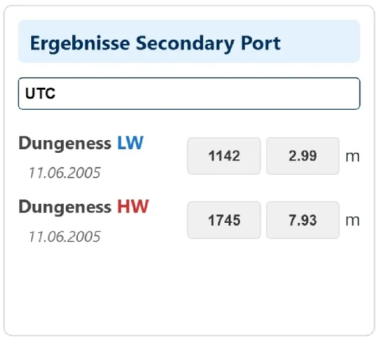 Bild ATT Gezeitenrechner Anzeide der Ergebnisse am Secondary Port