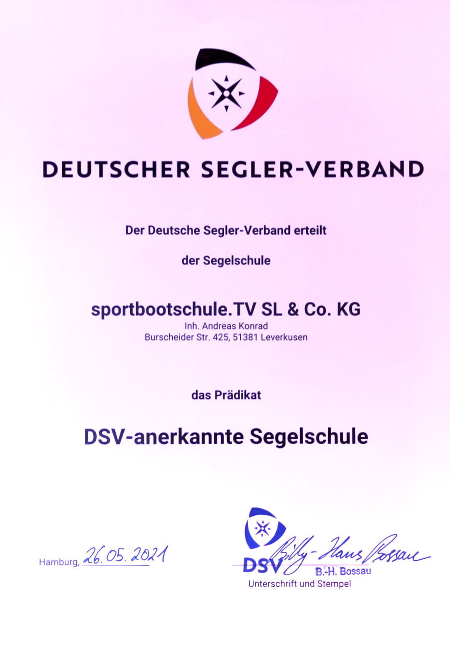 Urkunde DSV anerkannte Segelschule